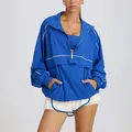 Ensemble de sport pour femme : veste bleue à demi-zip et short de fitness blanc séchage rapide - S / Hauts / Bleu