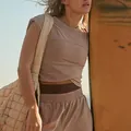 Women's two-piece beige leisure set with sleeveless crop top and pocket sweatpants - M / Tops / Khaki