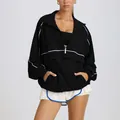 Veste de sport noire ample à demi-fermeture éclair, respirante et séchage rapide pour femmes - S / Hauts / Noir