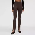 Slim fit high-waisted split flared yoga pants in deep chocolate brown with front hem slits - QS24277C - Coffee Brown