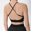 Elegant black cross-back sports bra and matching pleated tennis skirt fitness outfit - S / Tops / Black