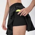 Women's high waist black pleated tennis skirt with built-in shorts and ball pocket - S / Bottoms / Black