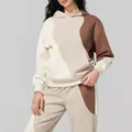 Conjunto de sudadera con capucha y jogger para mujer con diseño color-block en marrón - S / Tops / Caqui