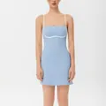 Light blue slim fit athletic tennis dress featuring elegant white piping details - S / Top And Bottom / Bluebell