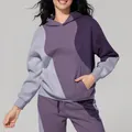 Conjunto deportivo para mujer con sudadera con capucha morada color-block y pantalón - S / Tops / Púrpura