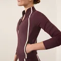 Ensemble de yoga deux pièces bordeaux pour femmes avec liseré blanc et détails zippés - S / Hauts / Bordeaux