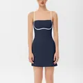 Navy blue athletic tennis dress with white piping and thin straps for yoga - M / Top And Bottom / Navy Blue