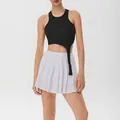 Slim fit black ribbed yoga tank top with asymmetrical hem and white pleated tennis skirt - QS24378C-Black