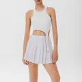 Light gray ribbed yoga tank top with irregular hem and matching pleated sports skirt - QS24378C-White