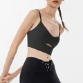 Elegant black yoga sports bra with cutout detail and thin adjustable shoulder straps - S / Tops / Black