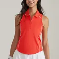 Sleeveless orange tennis polo shirt featuring a slim fit and stylish white contrast piping - S / Tops / Orange