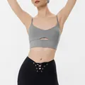Women's grey quick-dry yoga sports bra with front cutout detail for gym fitness - S / Tops / Gray