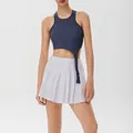 Navy blue ribbed yoga tank top for women with sexy irregular hem design and white pleated skirt - QS24378C-Blue