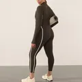Slim fit dark brown yoga set with white side stripes for women - S / Bottoms / Chocolate
