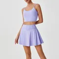 Ensemble brassière de sport lavande et jupe de tennis plissée à taille haute assortie - S / Haut et Bas / Bleu Glacier