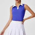 Women's sports set with blue sleeveless polo top and white pleated tennis skirt - S / Tops / Vitality Cobalt Blue