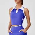 Mouwloze blauwe polo sporttop met witte kraag voor tennis en yoga - S / Tops / Vitaliteit Kobaltblauw