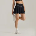Jupe de tennis noire à taille haute pour femme avec détail en V blanc pour le fitness. - S / Bas / Noir