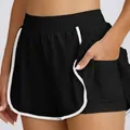 Black high-waisted yoga shorts with pleated layers and built-in pocket for running - S / Bottoms / Black