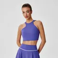 Purple asymmetrical halter yoga tank top and high waist sports tennis skirt set - S / Tops / Twilight Blue