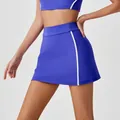High waist royal blue athletic tennis skirt with white side stripes for gym and running - S / Bottoms / Vitality Cobalt Blue