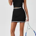Conjunto de top deportivo negro sin mangas y falda-pantalón con rayas blancas para tenis - L / Bottoms / Negro