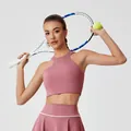 Dusty pink asymmetric halter top and high waist pleated tennis skirt set for women - S / Tops / Pale Coral Red