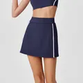 Sporty navy blue high-waisted athletic tennis skirt with white side piping details - S / Bottoms / Azure Gray