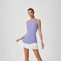 Summer purple sports dress with white pleated hem for tennis and yoga - S / Top And Bottom / Glacier Blue