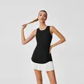 Sleeveless black quick-dry sports tennis dress featuring a white pleated mini hem - S / Top And Bottom / Black