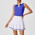 Conjunto deportivo con polo azul sin mangas y falda de tenis plisada blanca - S / Top Y Pantalón / Azul Cobalto Vitalidad