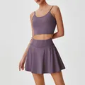 Ensemble de yoga violet avec soutien-gorge à bretelles fines et jupe plissée taille haute - S / Haut et Bas / Gris Violet