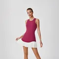 Rose red sleeveless quick-dry sports dress with white pleated hem for tennis and yoga - S / Top And Bottom / Persian Red