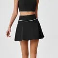 Jupe de tennis noire à taille haute avec liseré blanc pour la course et le fitness - L / Bas / Noir