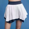 High-waisted women's contrast double-layer pleated tennis skirt in white and navy blue - S / Bottoms / Navy Blue