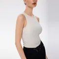 Sleeveless ribbed sports tank top with padded cups and side ruching detail in light grey - QS5122C-Apricot Beige