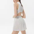 White pleated tennis dress with cutout back and breathable mesh top for women running - XS / Top And Bottom - Sleeveless / White