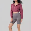 Women's mauve short zip-up hooded sweatshirt jacket for fitness and casual wear - S / Tops / Fuschia