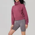 Sweat-shirt ample bordeaux à col montant pour femme, haut de sport à manches longues automne - S / Hauts / Rose