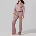Ensemble sport mauve pour femme avec sweat à demi-zip et pantalon large pour le fitness - S / Haut et Bas / Rose racine de lotus