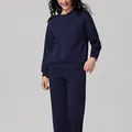Two-piece navy blue lounge set with round neck sweatshirt and elastic waist pants - S / Tops / Navy Blue