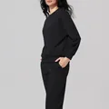 Premium black crewneck long sleeve sweatshirt and matching elastic waist sweatpants set - S / Tops / Black