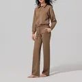 Women's air layer sportswear set in brown featuring half-zip sweatshirt and wide-leg pants - Brown