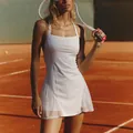 Women's athletic white quick-dry tennis dress with mesh splicing for outdoor sports - S / Top And Bottom / White (Sleeveless)