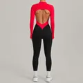 Tuta da fitness a maniche lunghe senza schienale rossa e nera body da yoga sport - Taglia S / Top And Bottom / Rosso