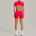 Red backless yoga bodysuit with short sleeves and butt-lifting feature for athletics - S / Top And Bottom / Red