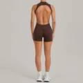Tuta da yoga marrone senza schienale premium per fitness all'aperto e attività sportiva - Marrone