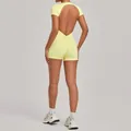 Professional yellow backless one-piece yoga romper with ruched butt lifting detail for gym - S / Top And Bottom / Lemon Yellow