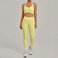 Yellow two-piece yoga set with front zipper sports bra and high-waisted leggings. - S / Top And Bottom / Goose Yellow