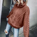 Chunky knit turtleneck sweater in terracotta with cable-knit details - 3XL / Tops / Brick Red